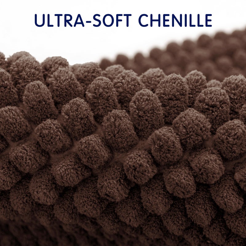 SUBRTEX Bathroom Rugs, 20" x 32" Chenille Bath Rug Soft Short Plush Bath Mat Soft Shower Mat Water Absorbent Shower Mat Quick Dry Machine Washable, Chocolate - Image 3